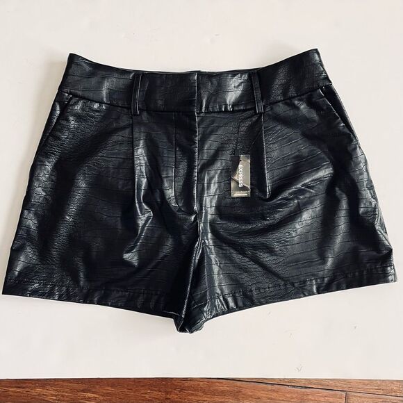 Express Super High Waist Croc-Embossed Faux Leather Shorts Size 12 - Picture 6 of 14